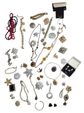 Vintage Sarah Coventry Jewelry Lot - 56 Pieces Necklaces Brooches Earrings Brace
